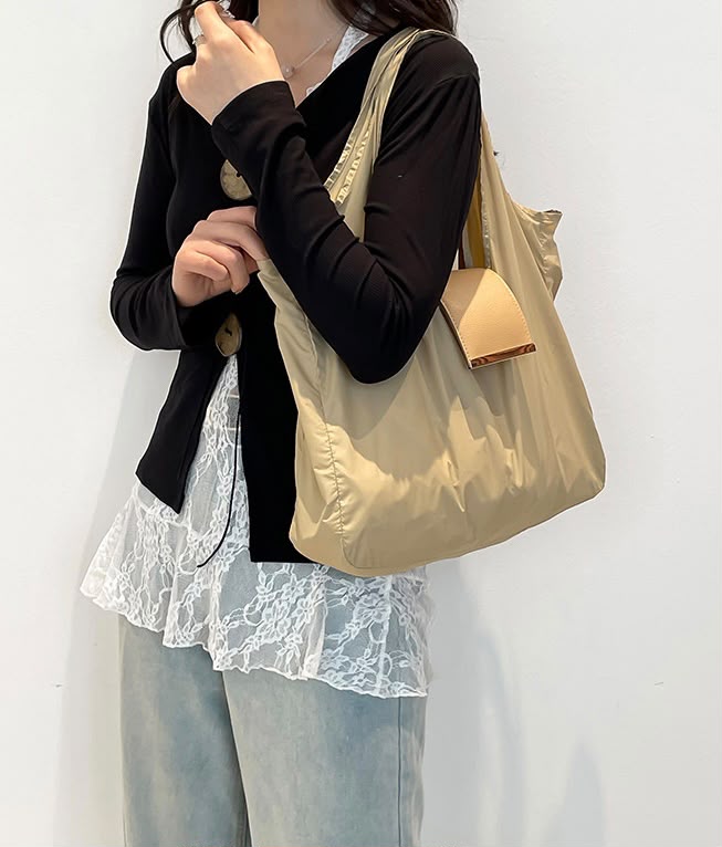 Nylon Shoulder Handbag With Key-Ring